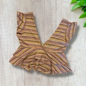 Forever 21 Striped Ruffled Low Cut Crop Top Size Medium